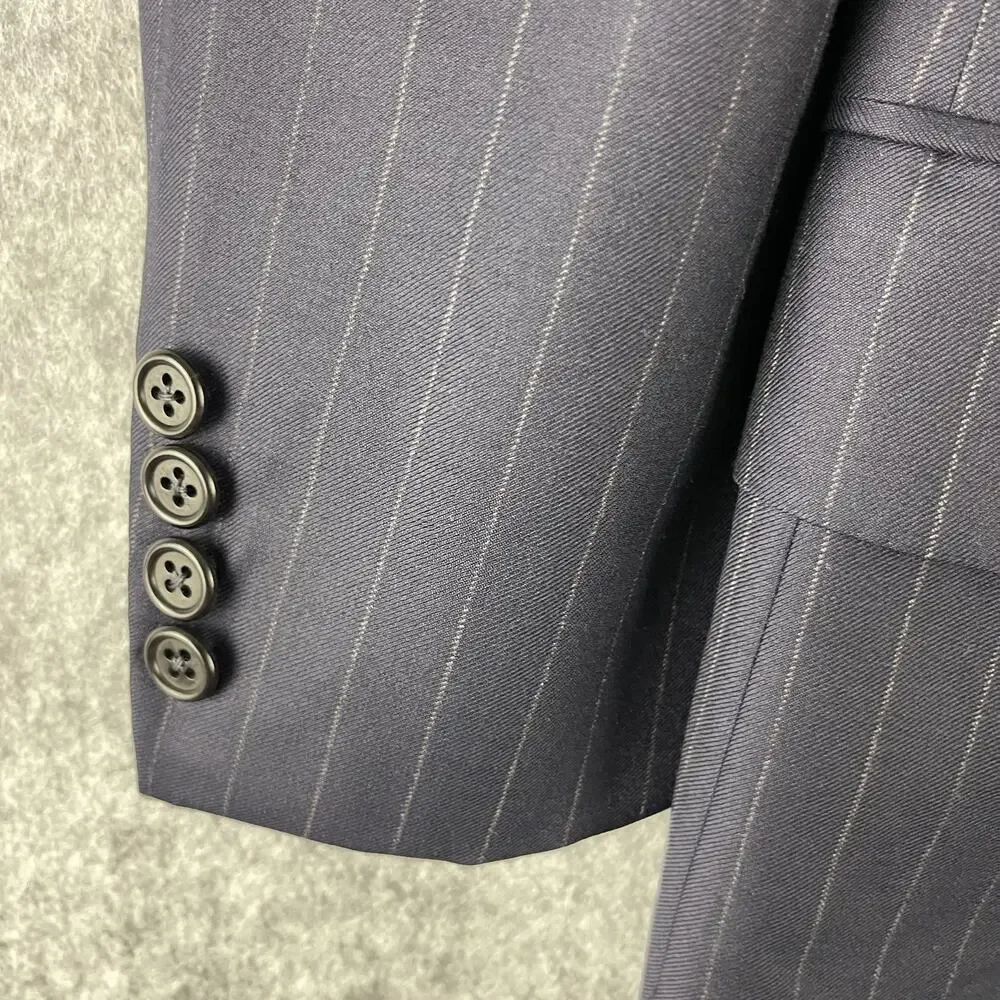 Oxxford Clothes Wool‎ Blazer Sport Coat Mens 44L Blue Stripe Super 100s 3 Button